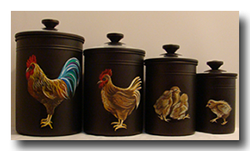 The canisters are made of a rust resistant carbon Steel. The color is Bronze.