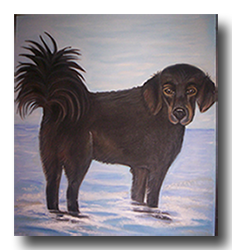 Home Decor Pet Portrait Painting of a Black Labrador Rescue Dog Standing in Lake Water 